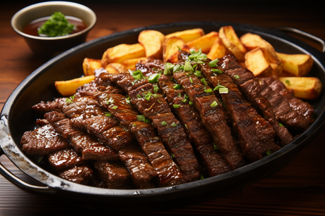 Nikujaga Rindfleisch mit frittierten Kartoffeln