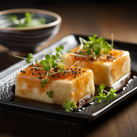 Seidentofu mit Frühlingszwiebeln und Bonitoflocken