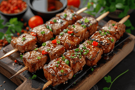 Yakitori-Spieße mit Teriyaki-Sauce: Ein Fest der Aromen unter dem Sternenhimmel Japans - RamenHeaven