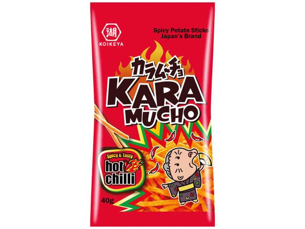 Karamucho Chips Scharfe Chili - Stäbchen 40g MHD: 27 - 01 - 2025